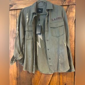 Rails Olive Button Down Shirt with Lightning Accents